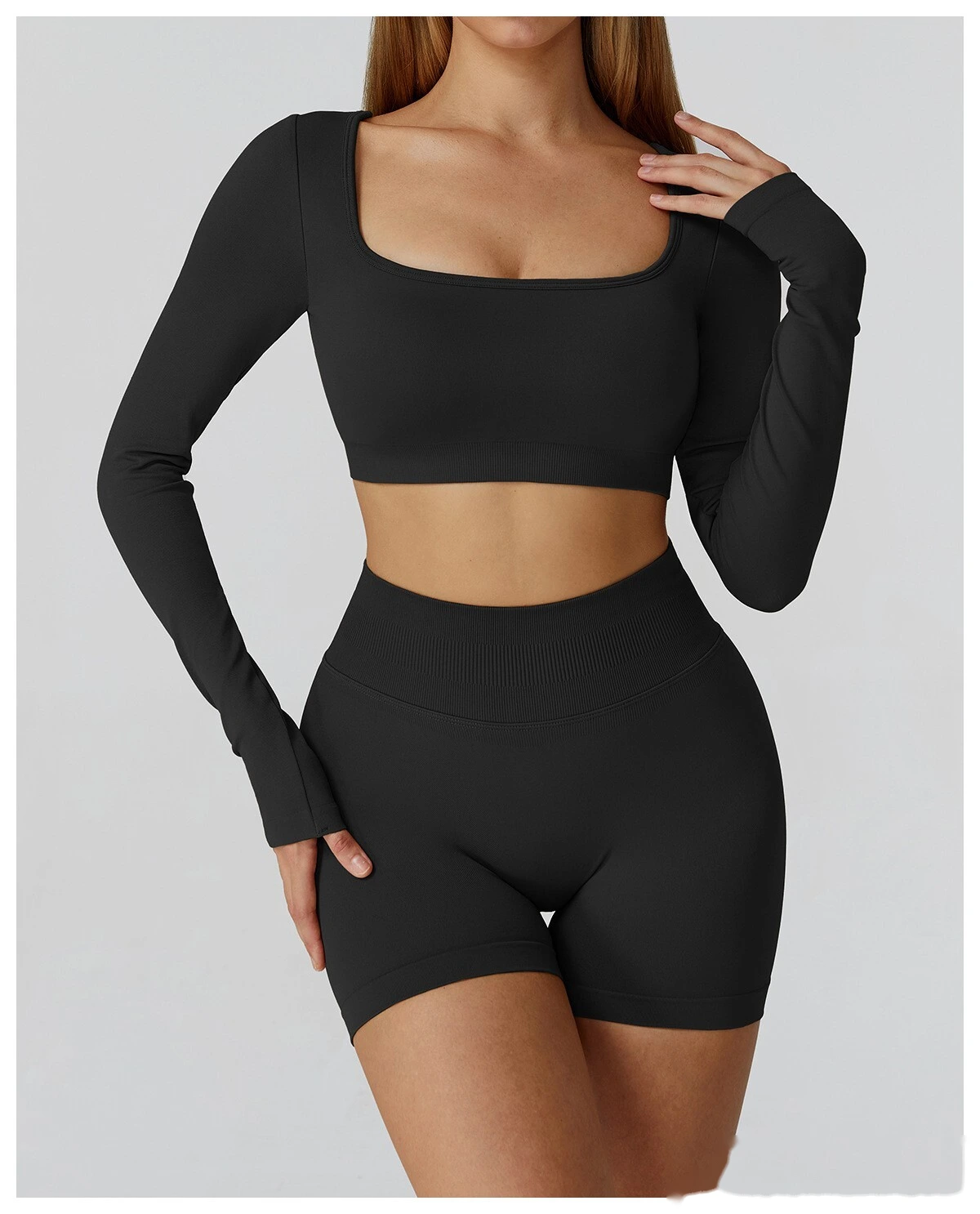 Customized seamless yoga clothes women's hollow back slim long-sleeved sports tops detail