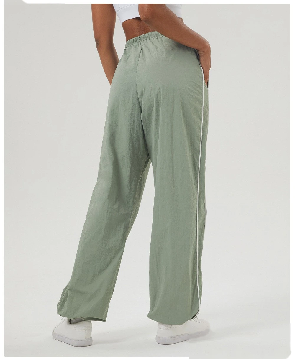 Custom contrast casual overalls drawstring pocket sports pants loose straight pants fitness pants detail