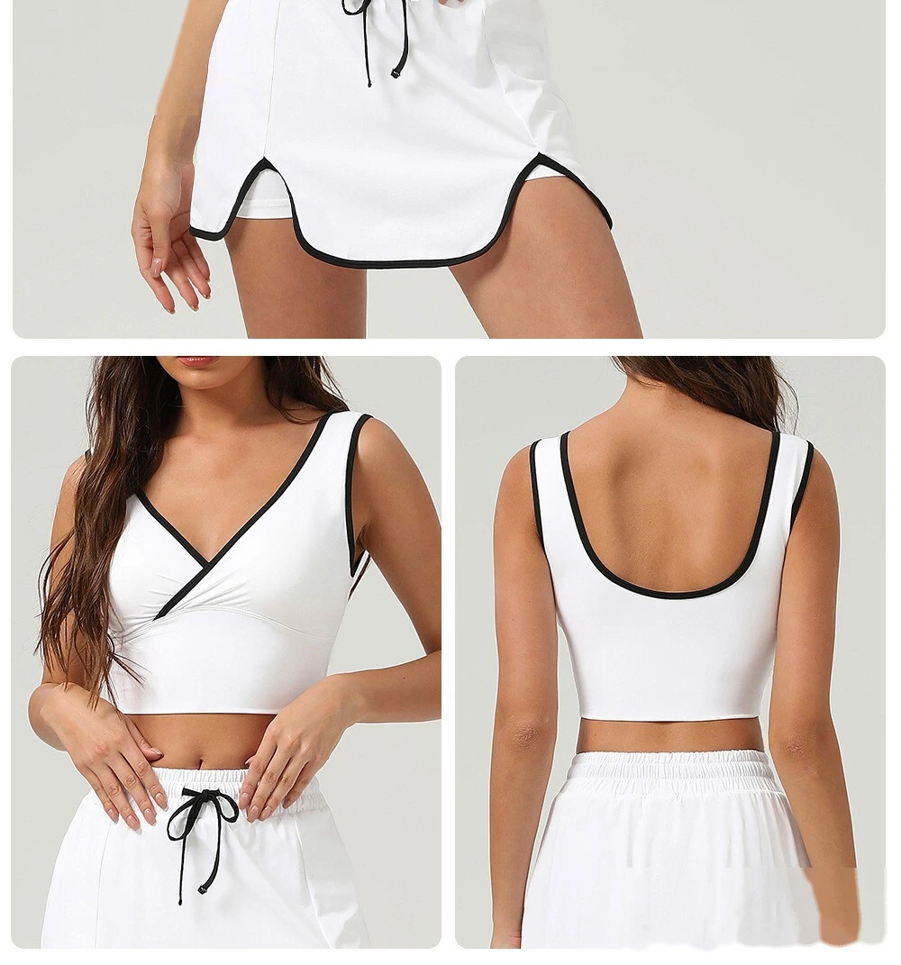 Cool sunscreen sports vest cross V-neck beauty back yoga clothing bra contrast fitness clothing vest detail
