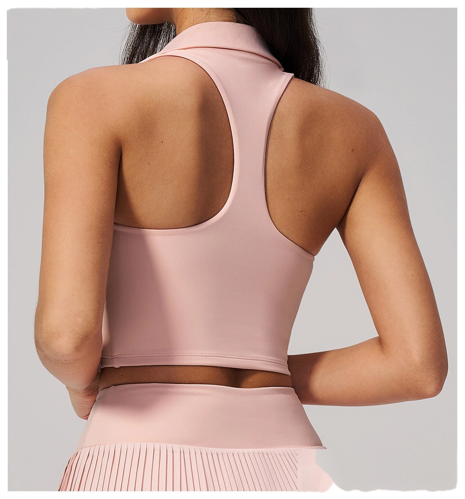 Custom Logo Two Piece Tennis Tracksuit, Cropped Sleeveless Polo Shirt, Moisture Wicking Sportswear for Daily Exercise detail