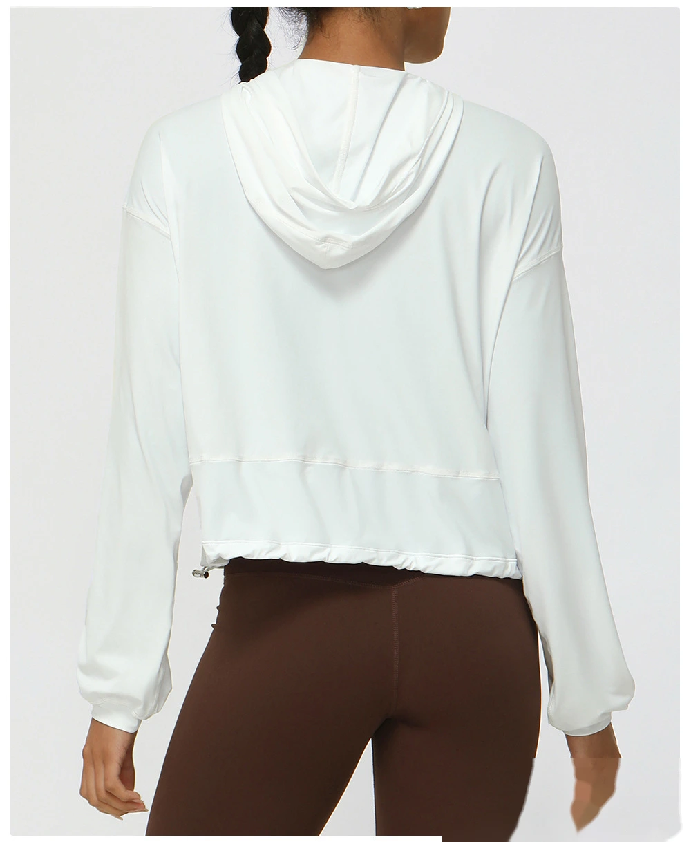 Custom autumn thin yoga clothing jacket quick-drying hooded fitness running sportswear jacket female detail