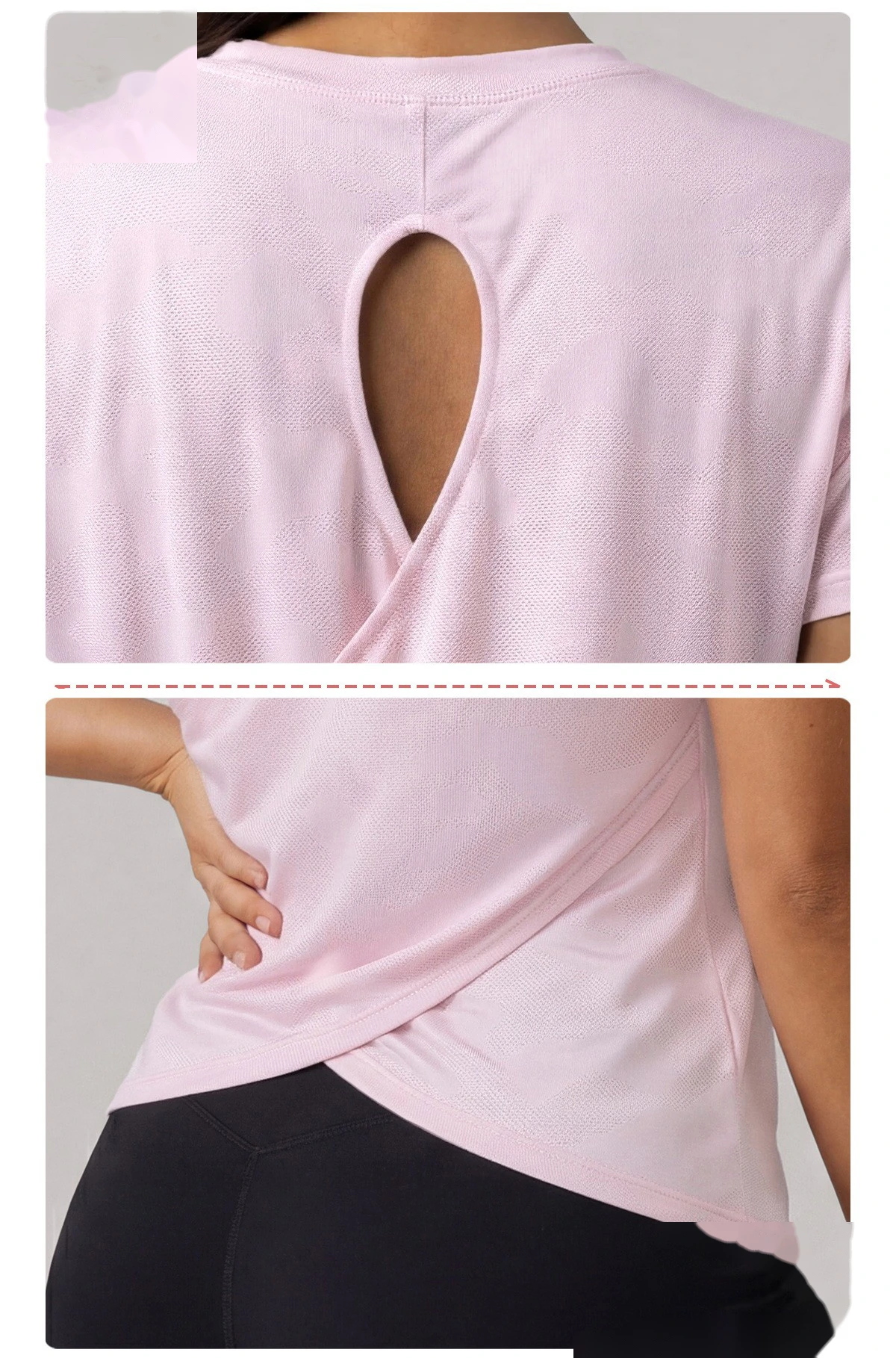 Summer short-sleeved women's new Jacquard running training suit fitness sports shirt T-shirt breathable blouse detail