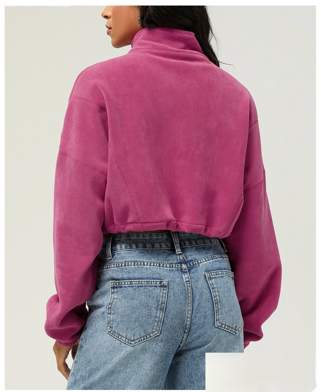 Customized autumn and winter Olympic fleece long-sleeved sweater stand-up zipper short casual warm sportswear women detail
