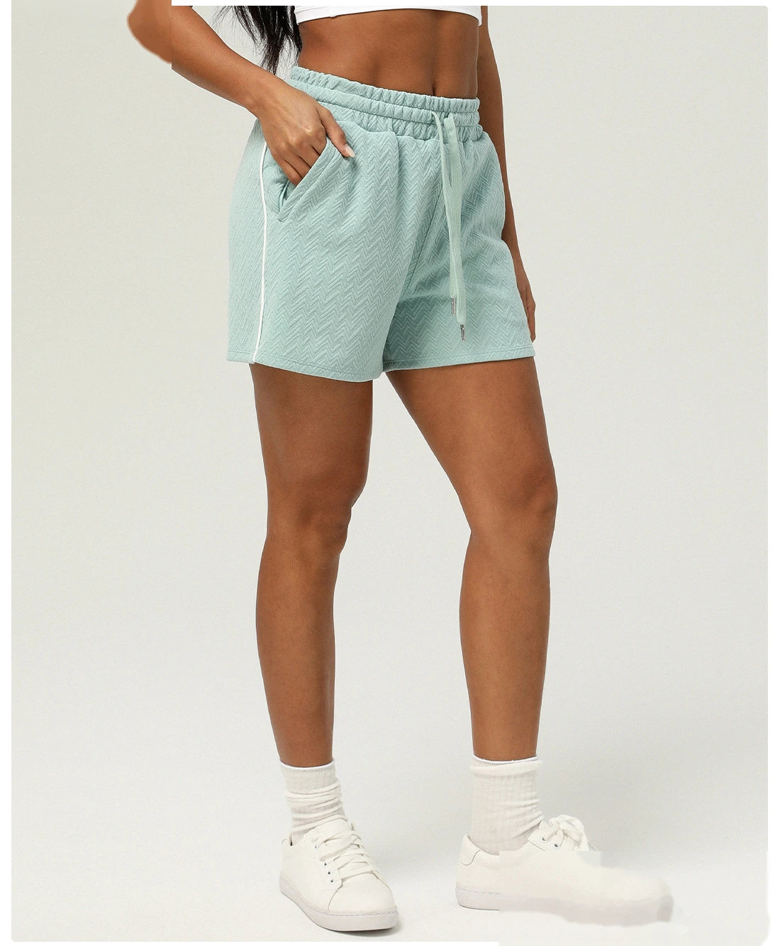 Customized sports casual shorts high waist yoga pants female drawstring outdoor running shorts detail