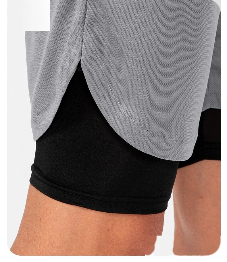 Men 2 in 1 shorts headphone hole quick dry running pants with inner detail