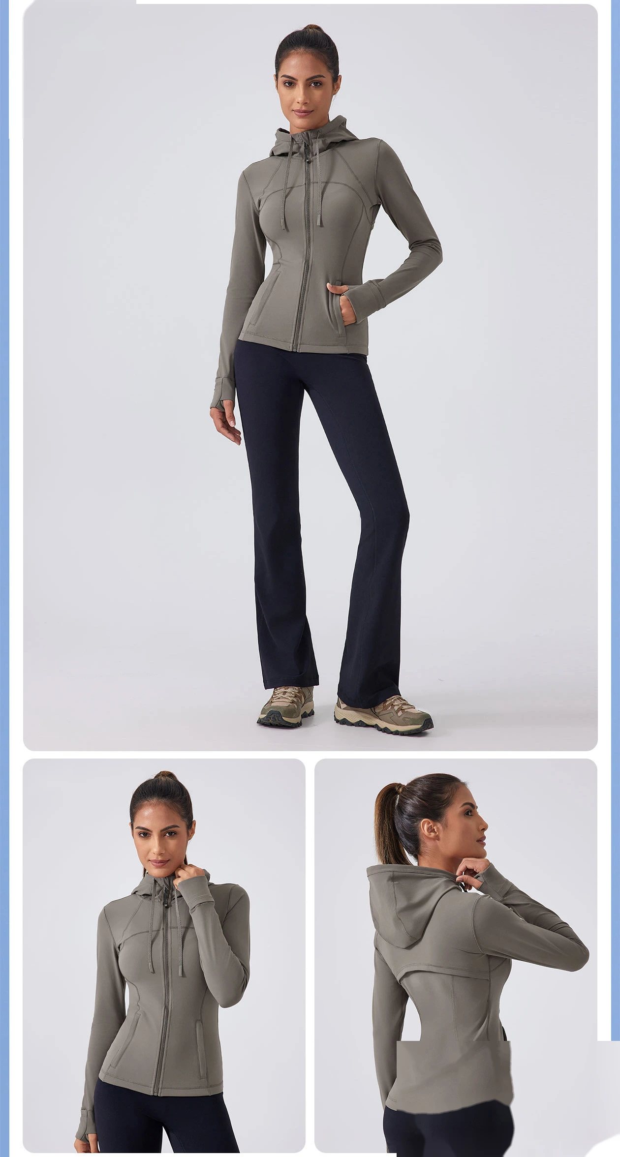 Custom Slim Yoga Jacket Long Sleeve Hooded Jacket Zipper Fitness Jacket Sports Jacket detail