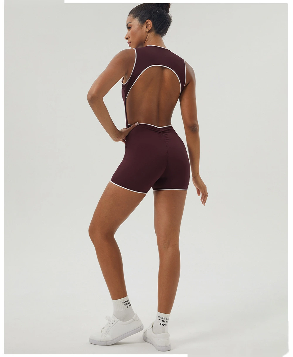 Customized color matching backless sports one-piece yoga fitness clothes sleeveless one-piece women detail