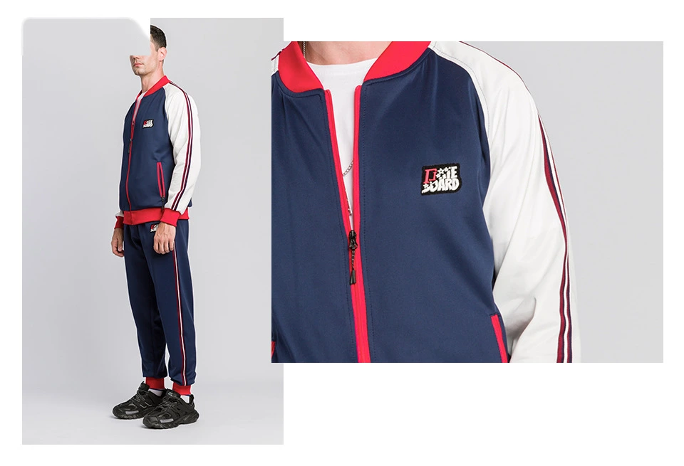Mens sports jackets full zip color block stripe sweatshirts detail