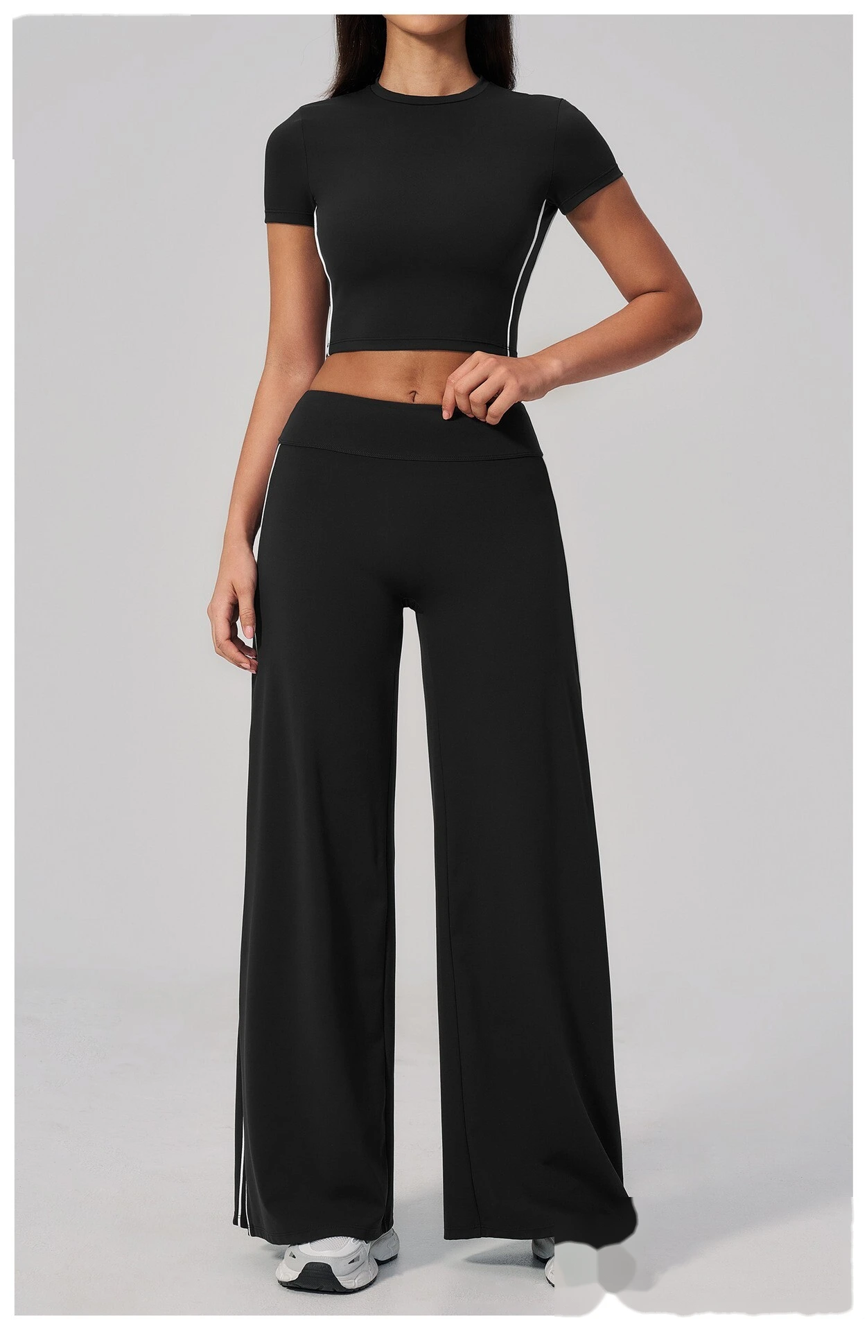 Women Straight Wide Leg Fitness Pants High Elastic Loose Casual Outdoor Sports Daily Trousers detail