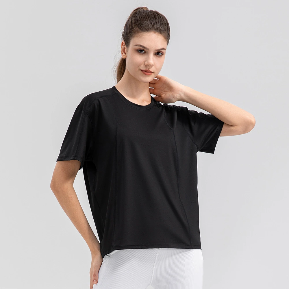 Women summer loose short sleeve t-shirt quick dry breathable fitness tee detail
