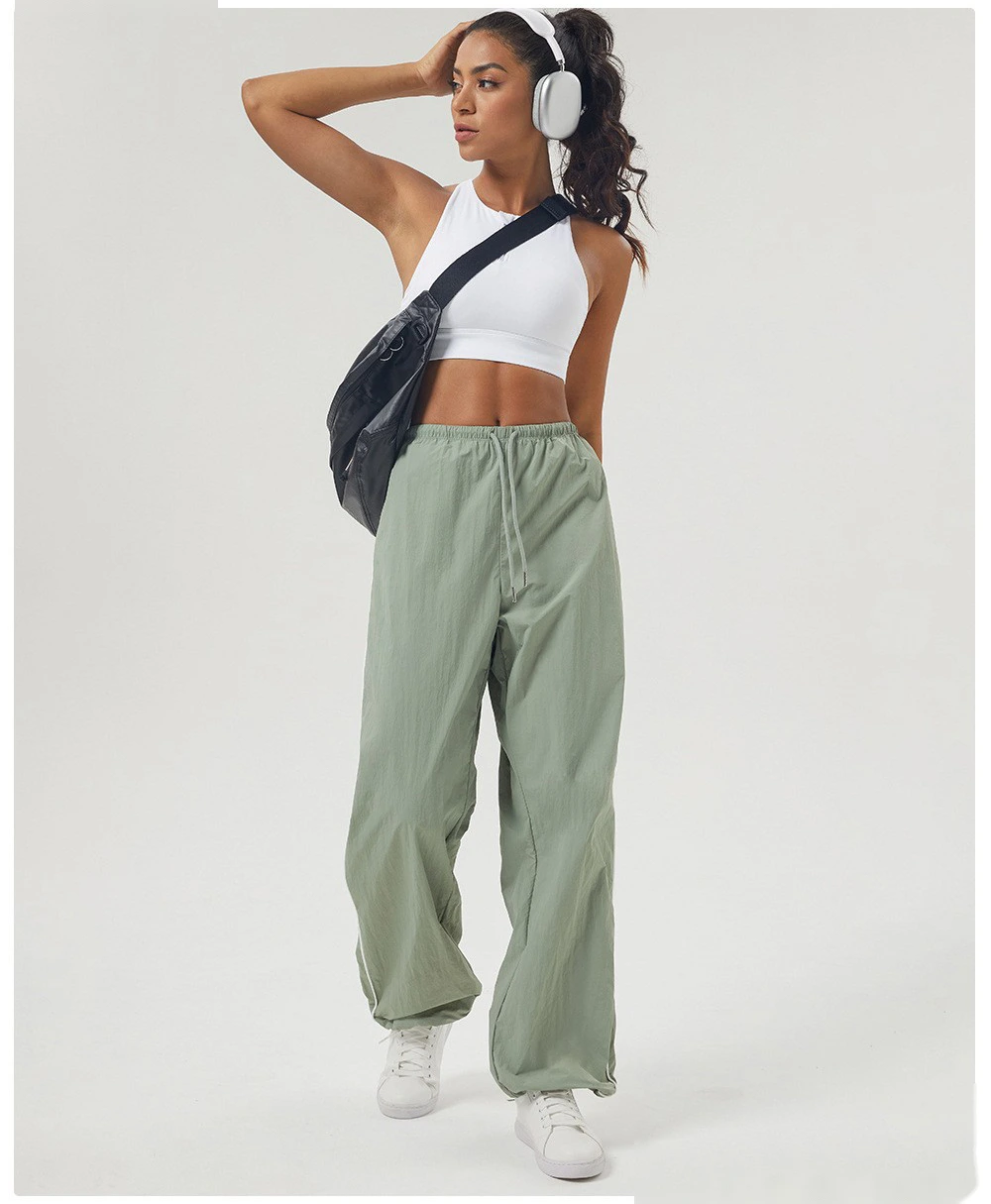Custom contrast casual overalls drawstring pocket sports pants loose straight pants fitness pants detail