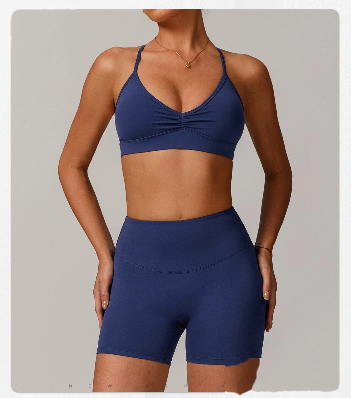 Quick-drying V-neck yoga bra cross-back pleated underwear running fitness bra detail