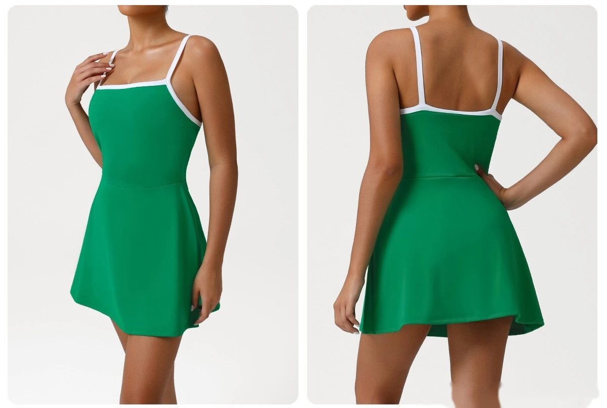 Customize the new sports style suspender dress tennis skirt waist slimming anti-exposure skirt with chest pad. detail