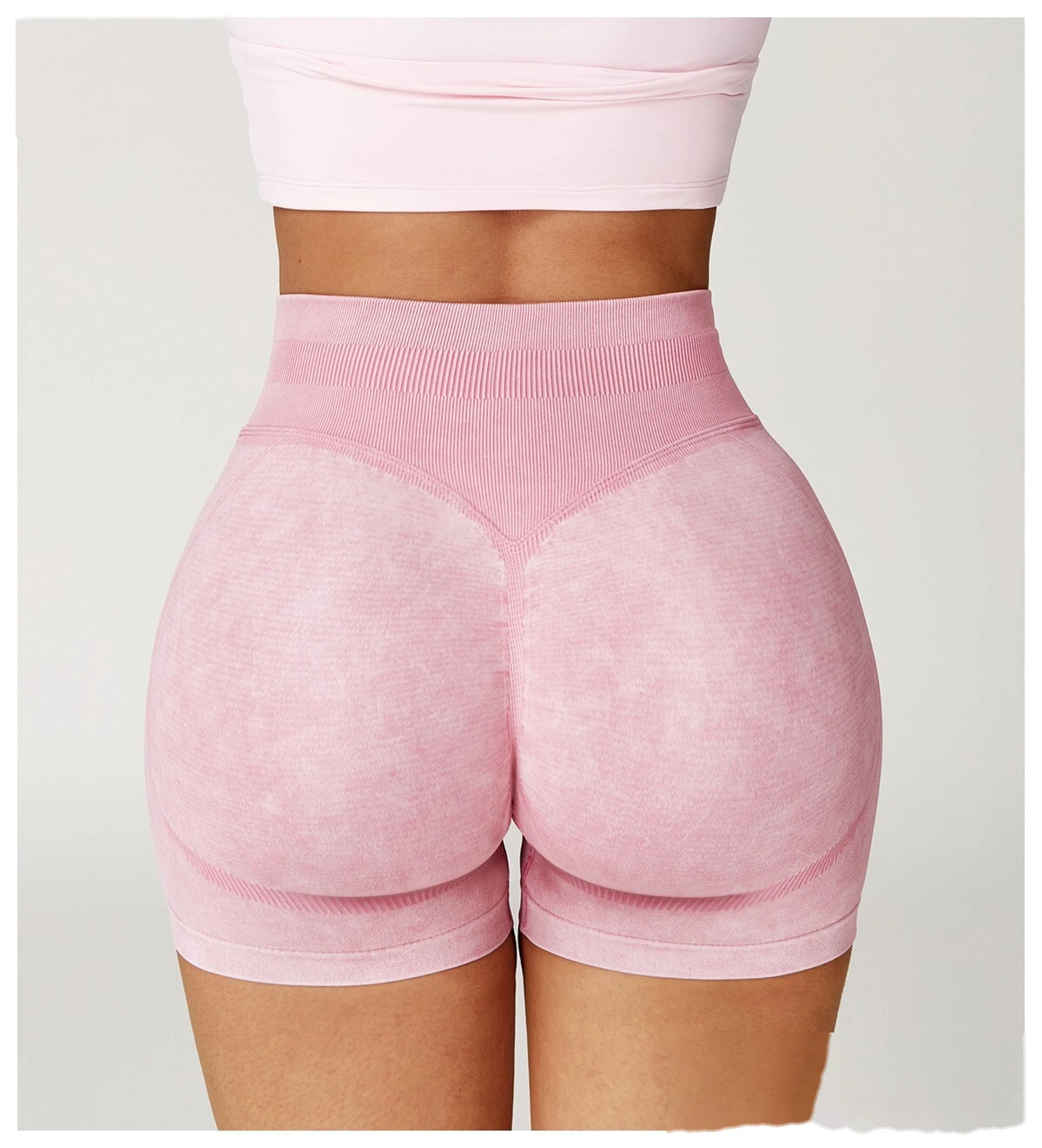 Seamless sand washing yoga shorts high waist hip shorts tight running fitness yoga pants female - allni detail