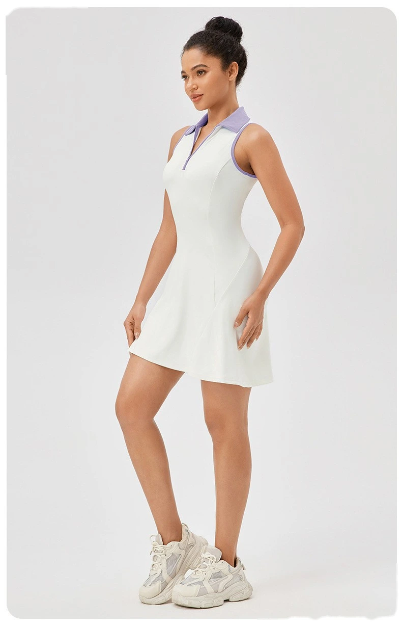 Custom lapel tennis skirt women's quick-drying breathable waist contrast sports leisure fitness dress detail