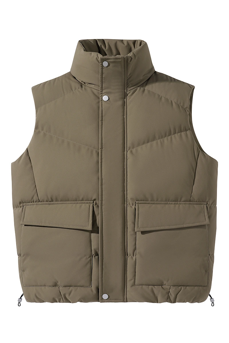 Customized fashion windproof and warm multi-pocket tooling style cotton vest jacket for men and women. detail