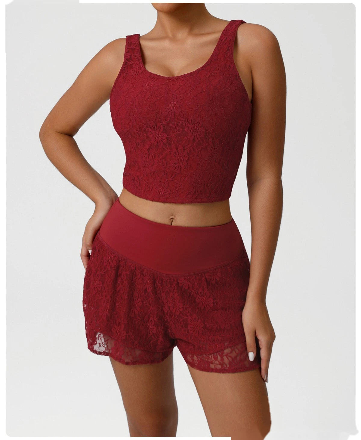Customized lace double-layer sports shorts anti-exposure belt bottoming shorts outdoor tennis shorts detail