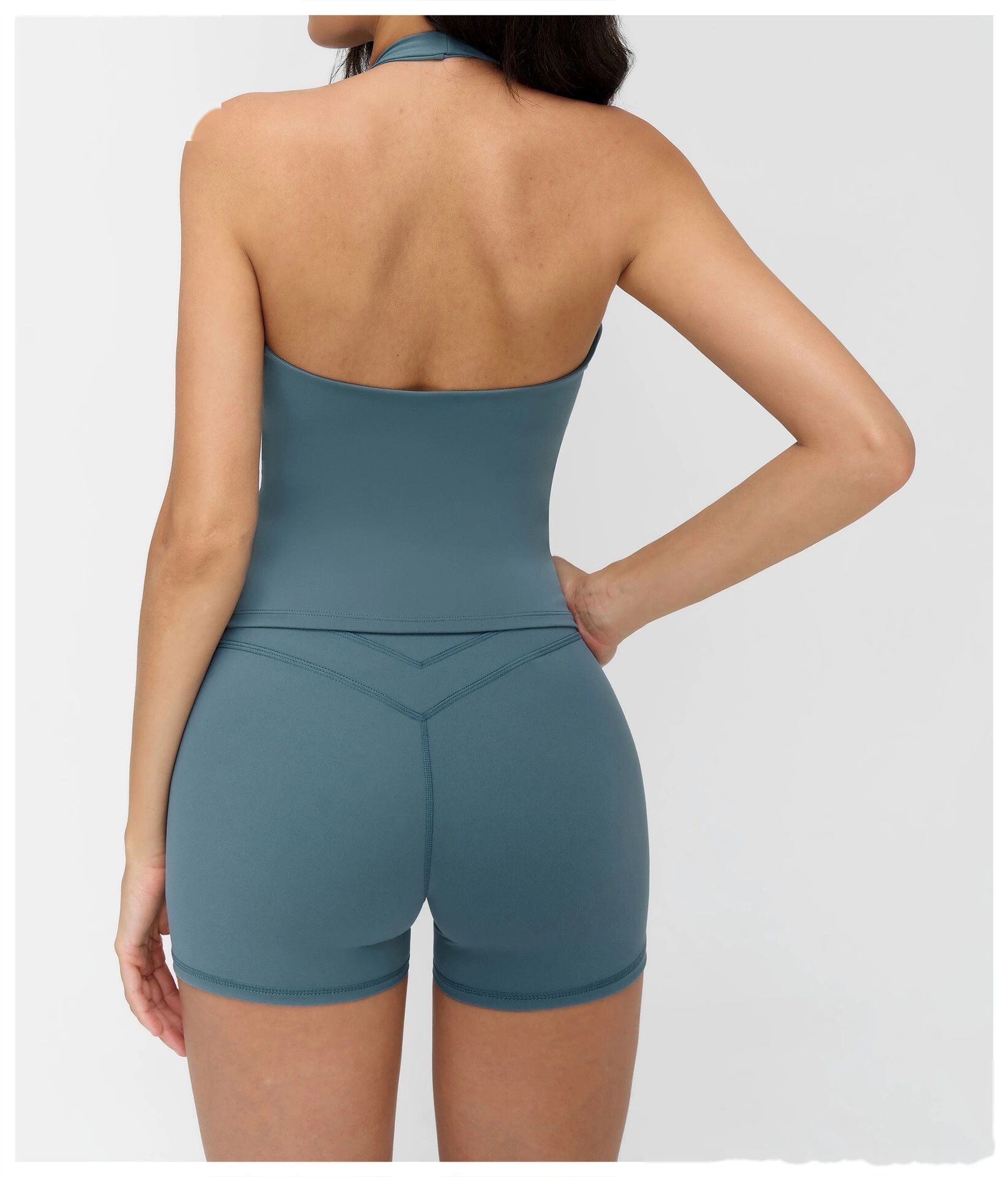Custom V-Neck Halter Yoga Tank Top - Slim Fit Open Back Sports Bra for Running detail