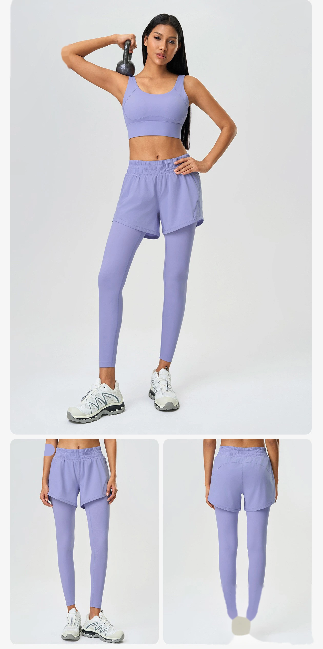 Fake two pieces of fitness yoga pants, slim pants, abdomen and buttocks, running pants. detail
