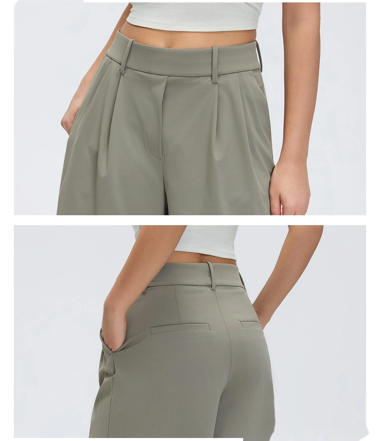 Bulk Custom High-Waisted Dressy Shorts - Women's Loose Wide-Leg Solid Color Suit Bermuda Pants detail