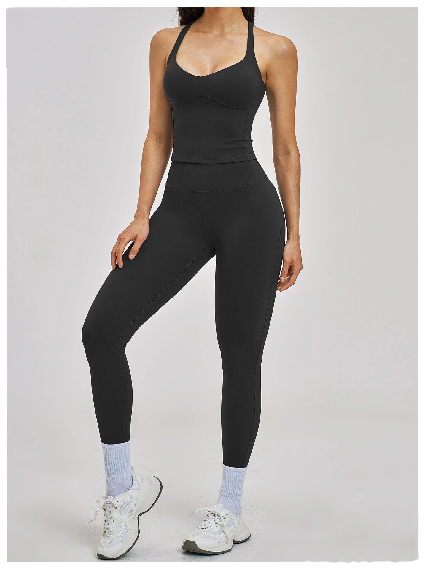 Women’s Crisscross Back Yoga Set Beauty Back Sports Vest & Workout Tight Leggings Fitness Outfit detail