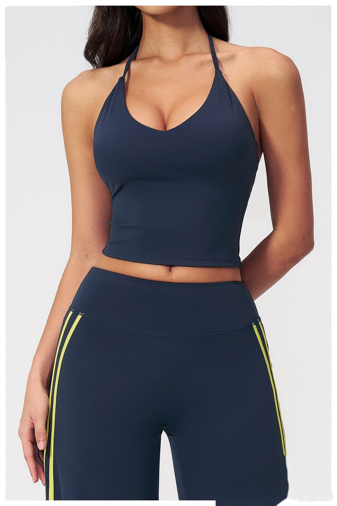 Custom Women Halter Sports Vest, V Neck Slim Yoga Top With Padded Bra Outer Wear Workout Tank Top detail