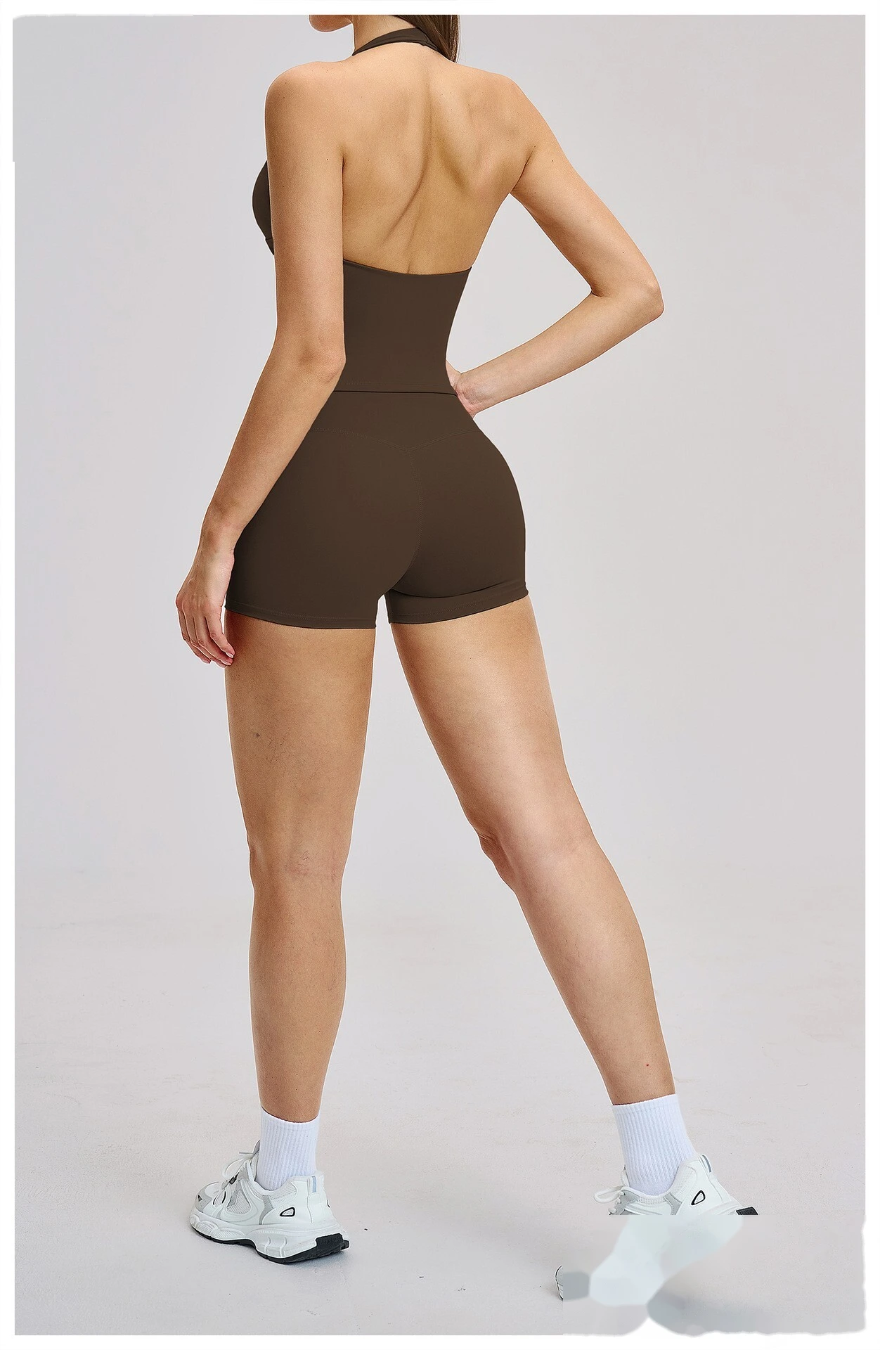 Women’s Custom Yoga Tank Top with Built-in Bra Pad Halter Backless High Stretch Yoga Set detail