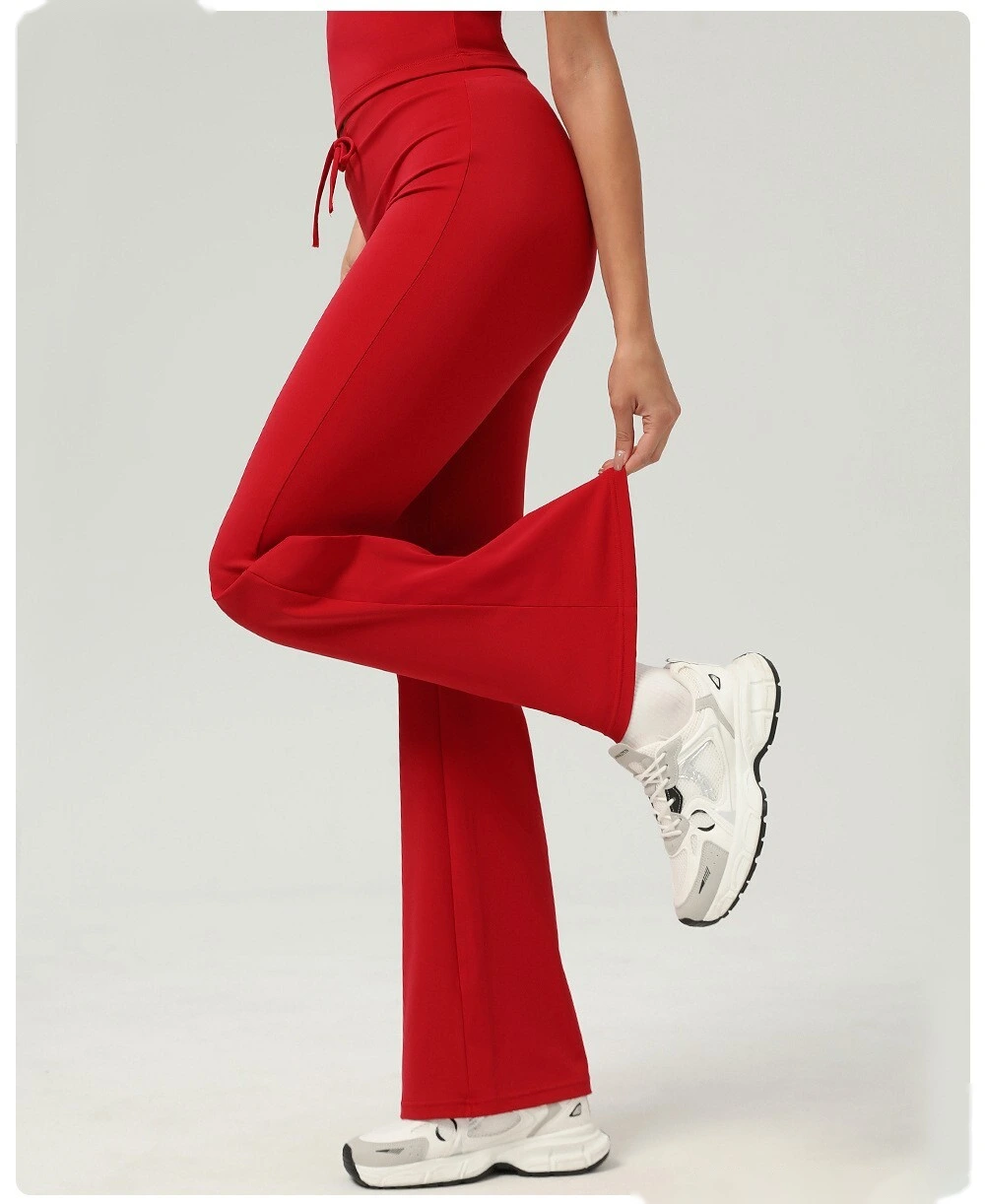 Hip-lifting yoga bell-bottoms fitness exercise wide-leg micro-pants high waist drawstring quick-drying yoga pants detail