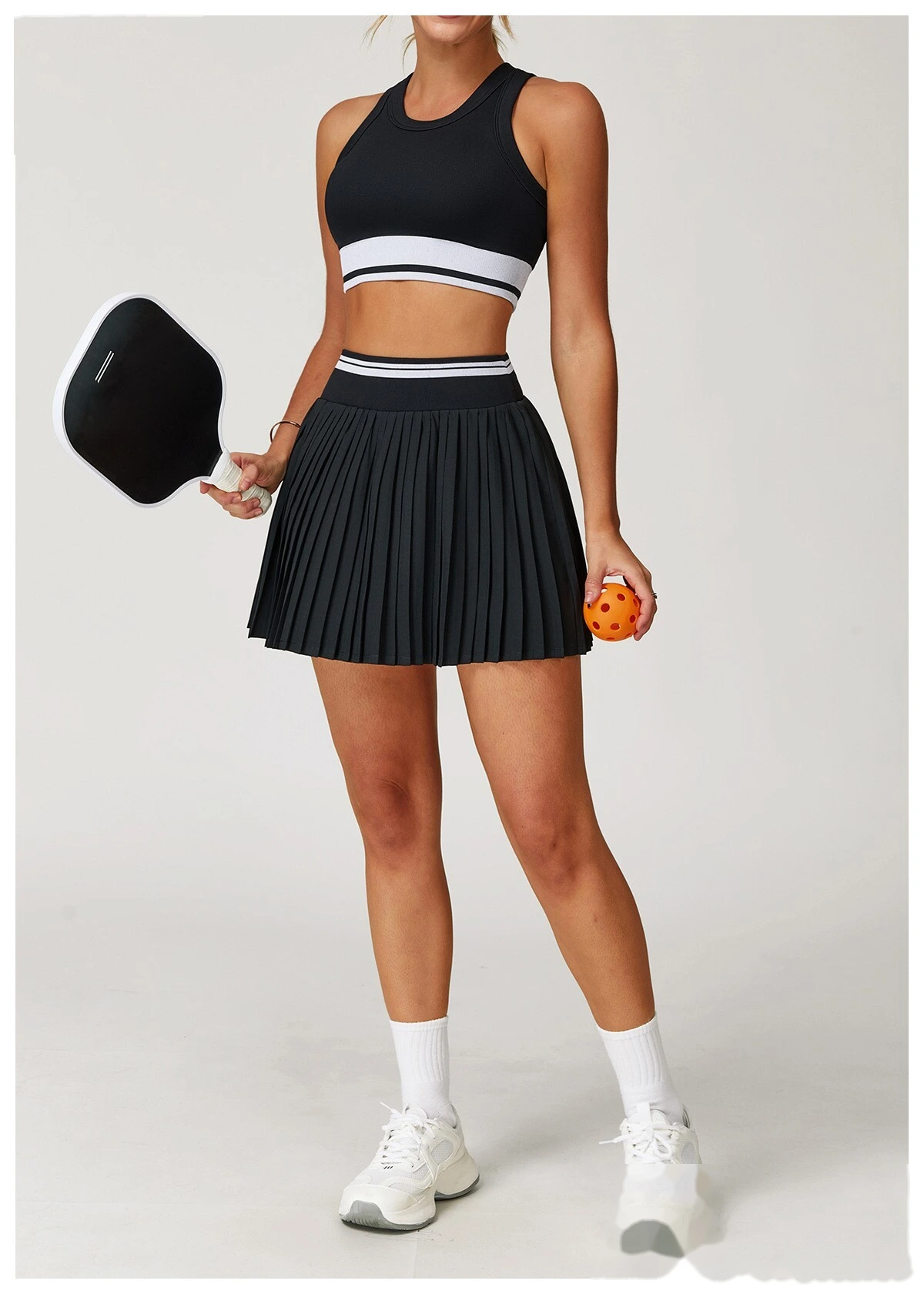 Customized contrast pleated skirt high waist A-shaped fitness skirt anti-exposure tennis skirt detail