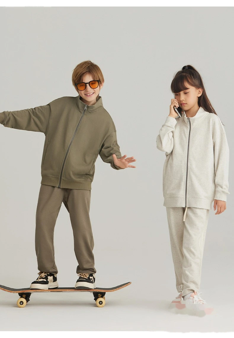 Customized spring and autumn cotton terry collar zipper cardigan jacket loose sports suit for boys and girls detail