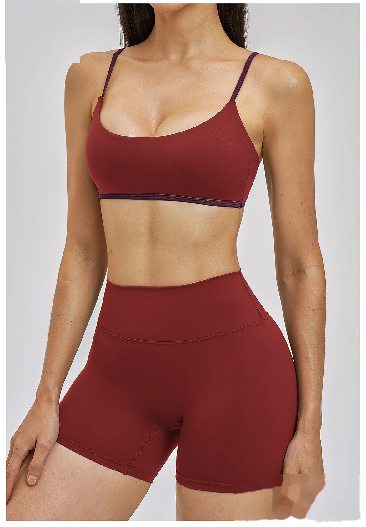Custom Women’s Thin Shoulder Strap Beauty Back Sports Bra Fake Two Piece Tennis Skort Yoga Fitness Set detail
