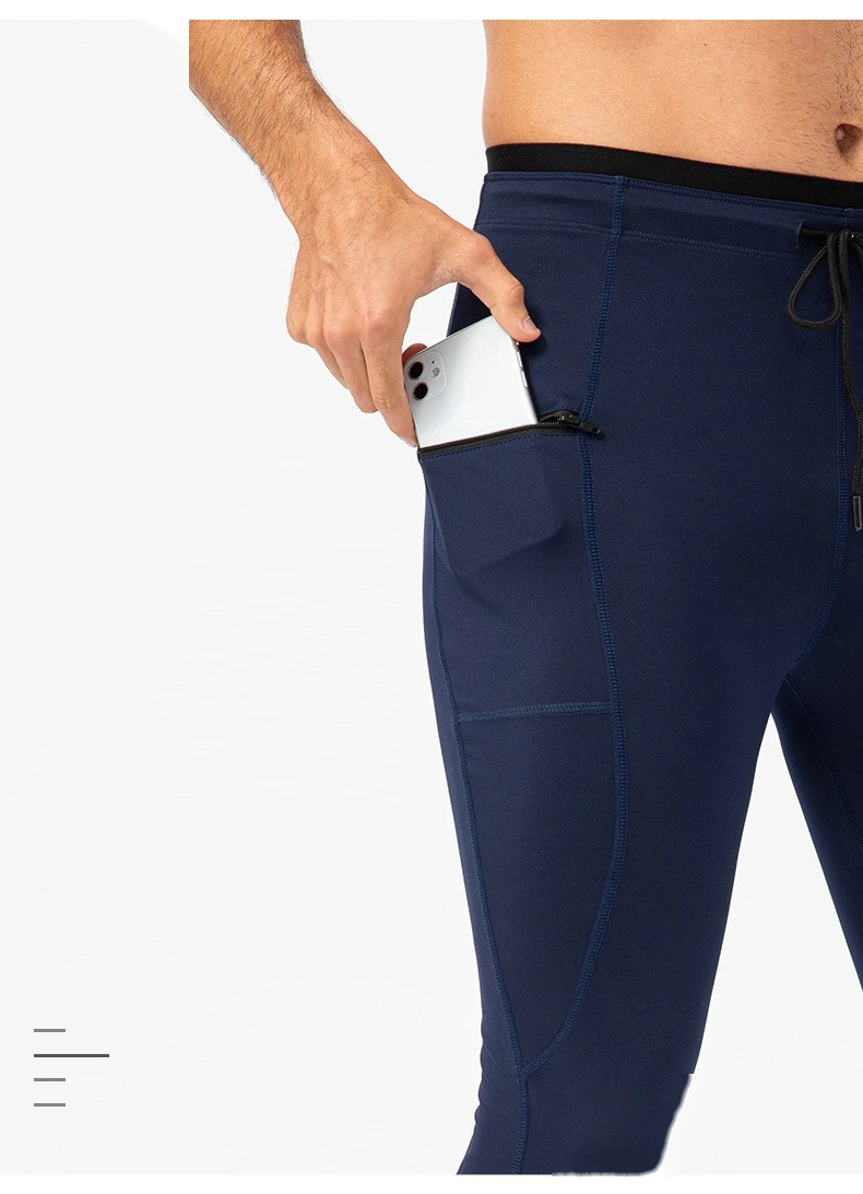 Men compression leggings zip pocket quick dry outdoor running pants detail