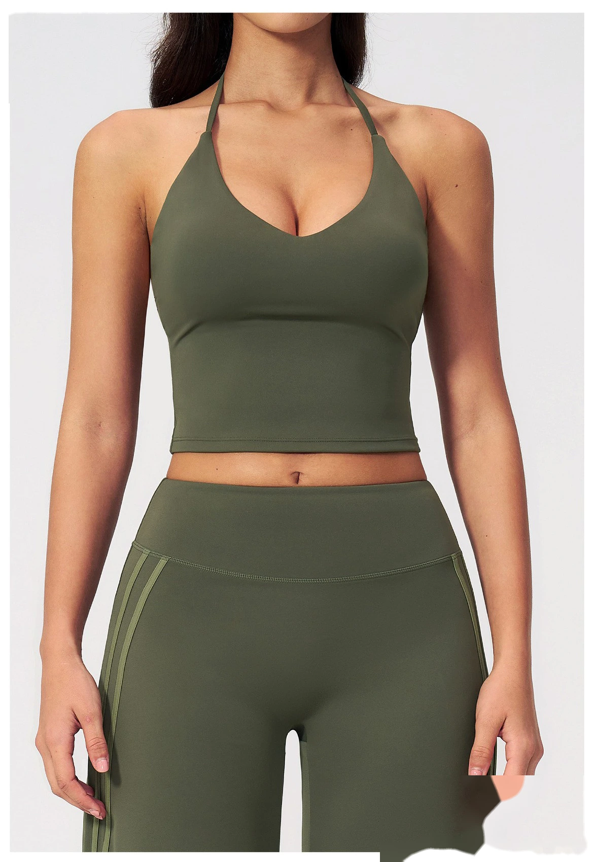 Custom Women Halter Sports Vest, V Neck Slim Yoga Top With Padded Bra Outer Wear Workout Tank Top detail