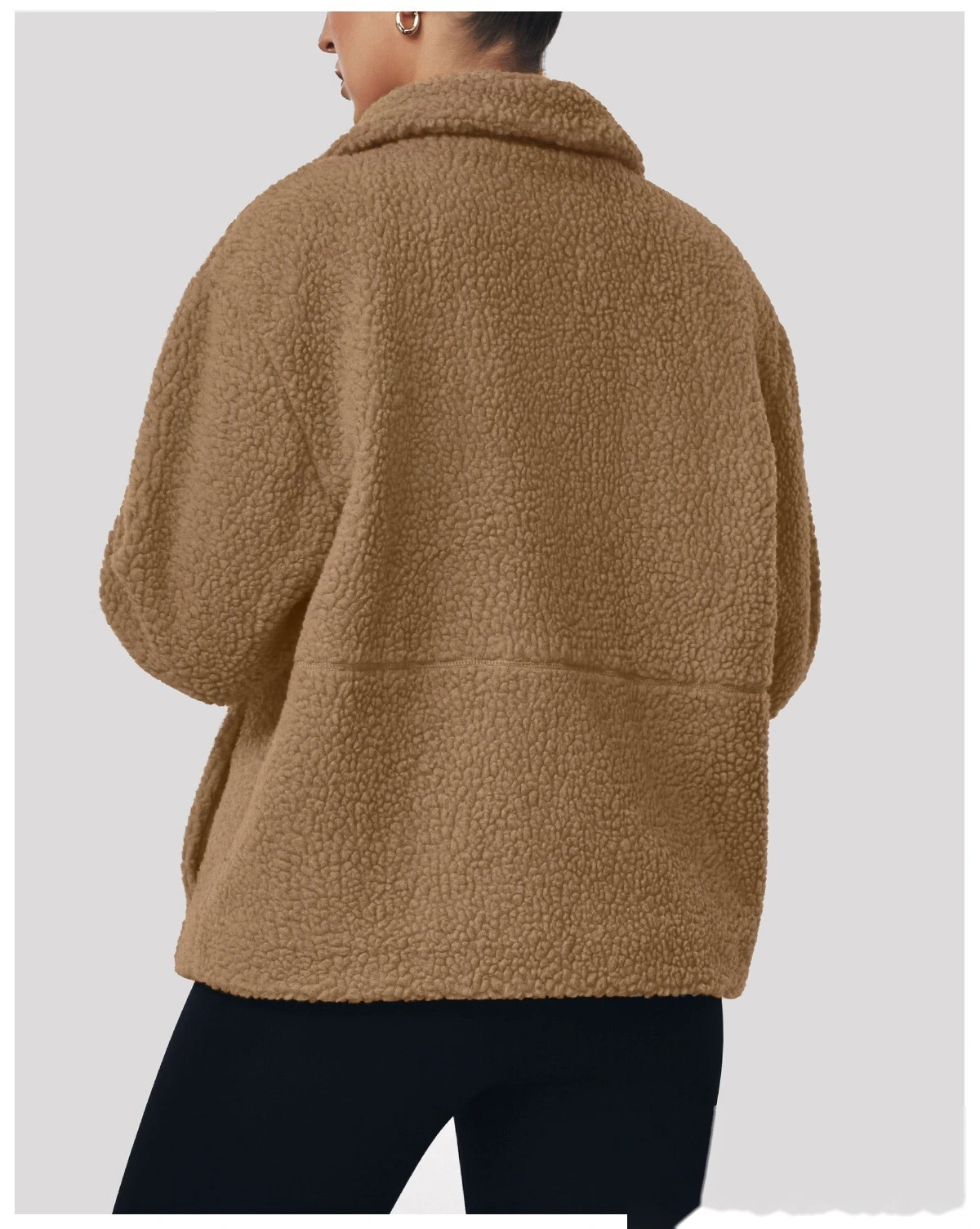 Women's Customizable Winter Fleece Jacket - Thick Sherpa Lined Lapel Cardigan, Warm Activewear for Running & Leisure detail