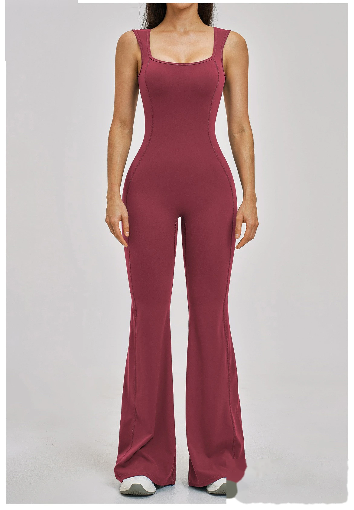Custom Women’s Flared Leg Yoga One-Piece Outfit Beauty Back Slim Fit Fitness Gym Bodysuit Sport Jumpsuit detail