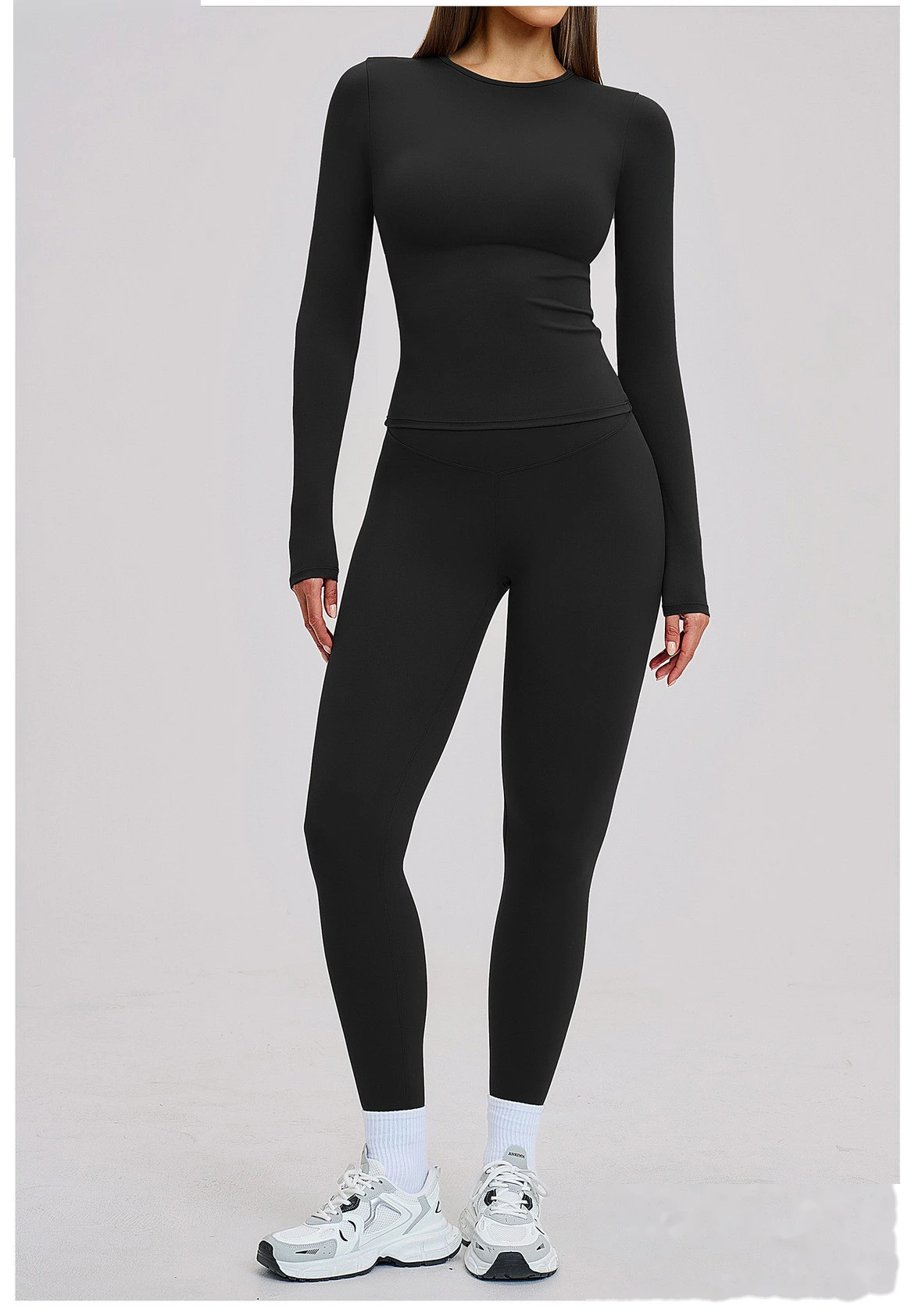 Custom Women's Yoga Set - High Stretch Tight Long Sleeve Top & Leggings for Outdoor Running Fitness detail