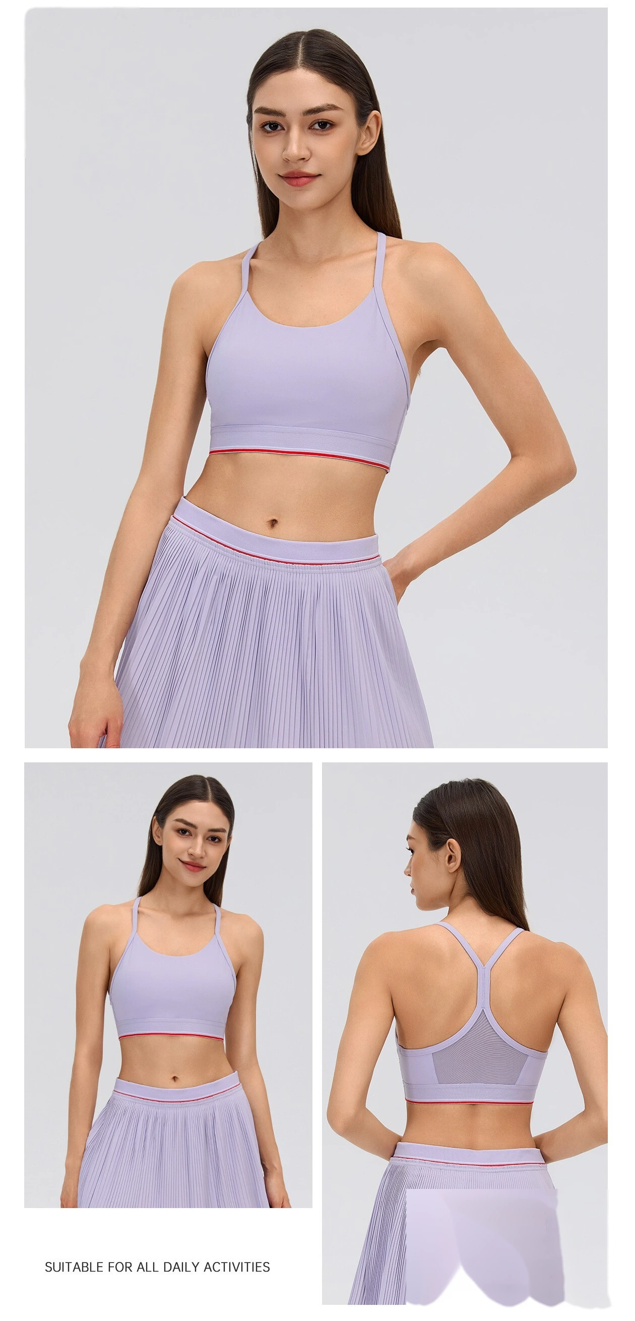 Contrast sports bra women's thin shoulder straps Pilates fitness underwear mesh stitching breathable yoga vest detail