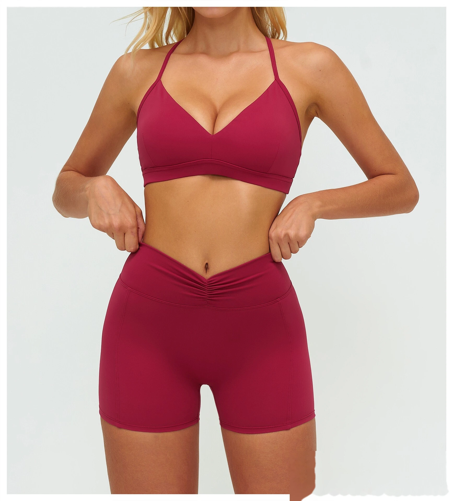 Women's Customizable V-Neck Yoga Sports Bra - Y-Back Adjustable Straps, High Support Workout Bra for Fitness & Running detail