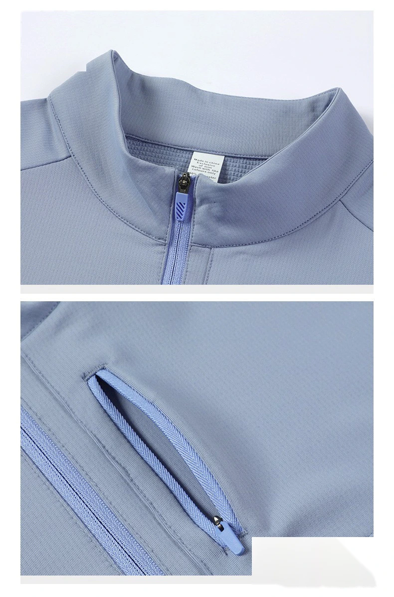 Customized men's semi-zipper outdoor sports and leisure running sweat-absorbing long-sleeved T-shirt detail