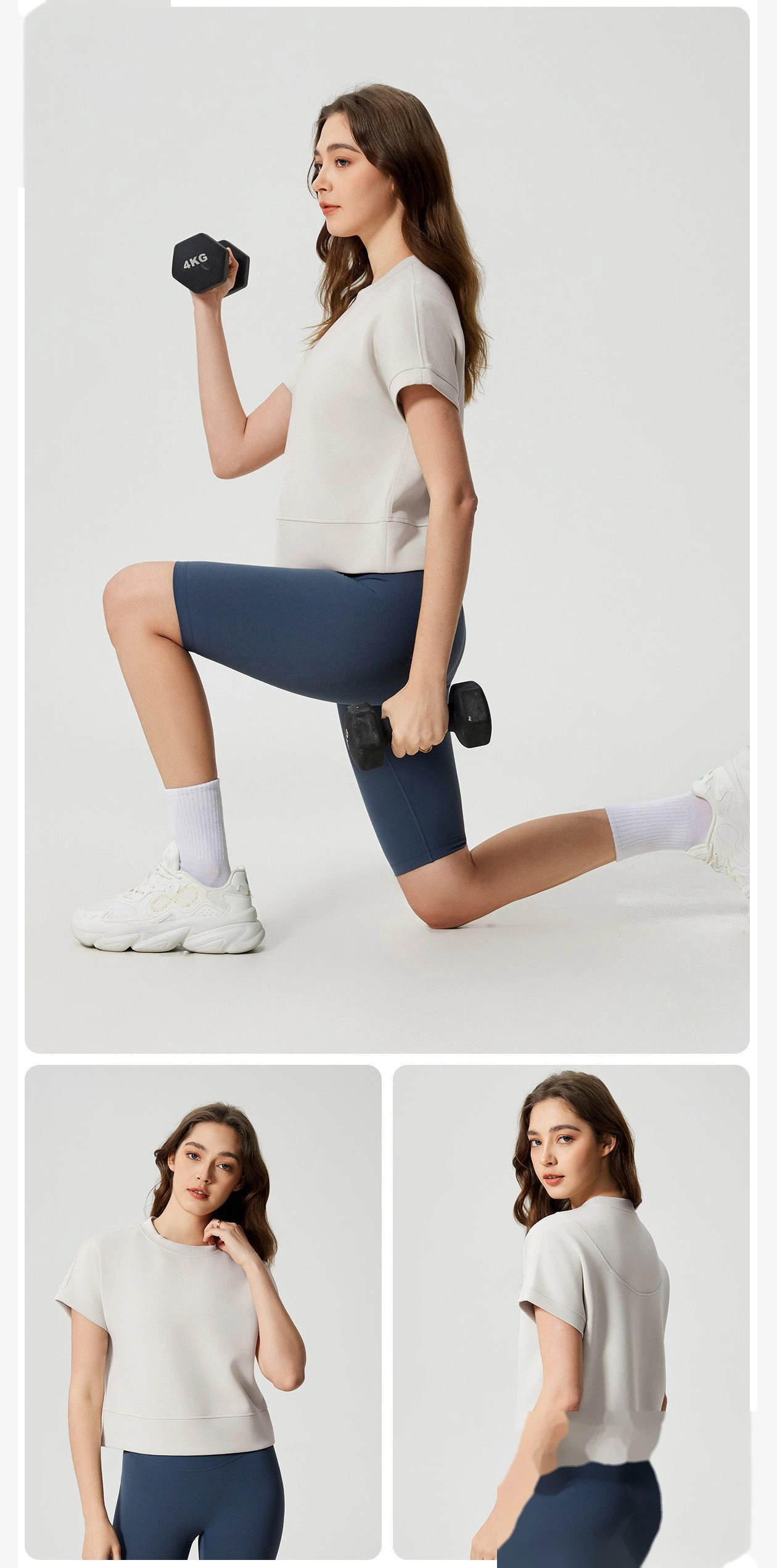 Customized T-shirt for short-sleeved women's fitness yoga clothes with round neck and loose running. detail