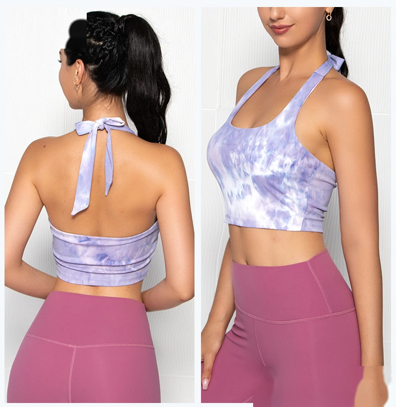 Womens halter sports bras printed sexy backless workout tops detail