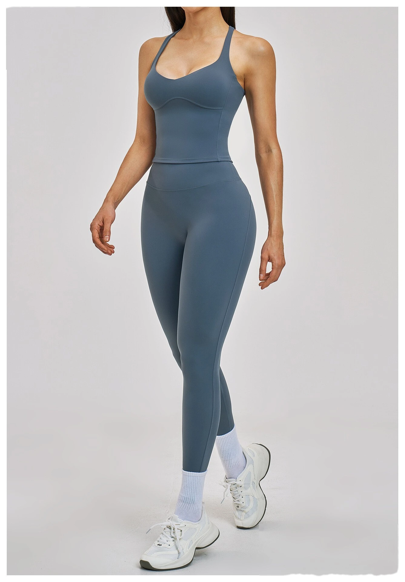 Women’s Crisscross Back Yoga Set Beauty Back Sports Vest & Workout Tight Leggings Fitness Outfit detail