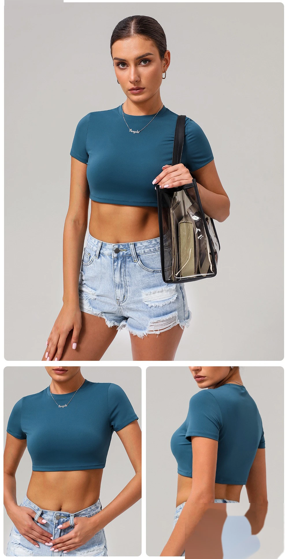 Customized tight-fitting yoga short-sleeved women's sports short-sleeved fitness clothes short-sleeved tops detail
