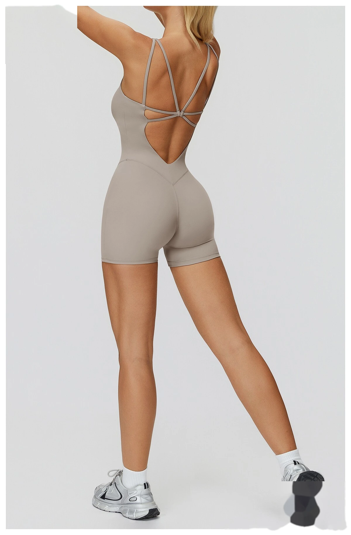 Women's Tight-Fitting Crisscross Back Yoga Bodysuit - Customizable High Elastic Short-Length One-Piece for Yoga, Running detail