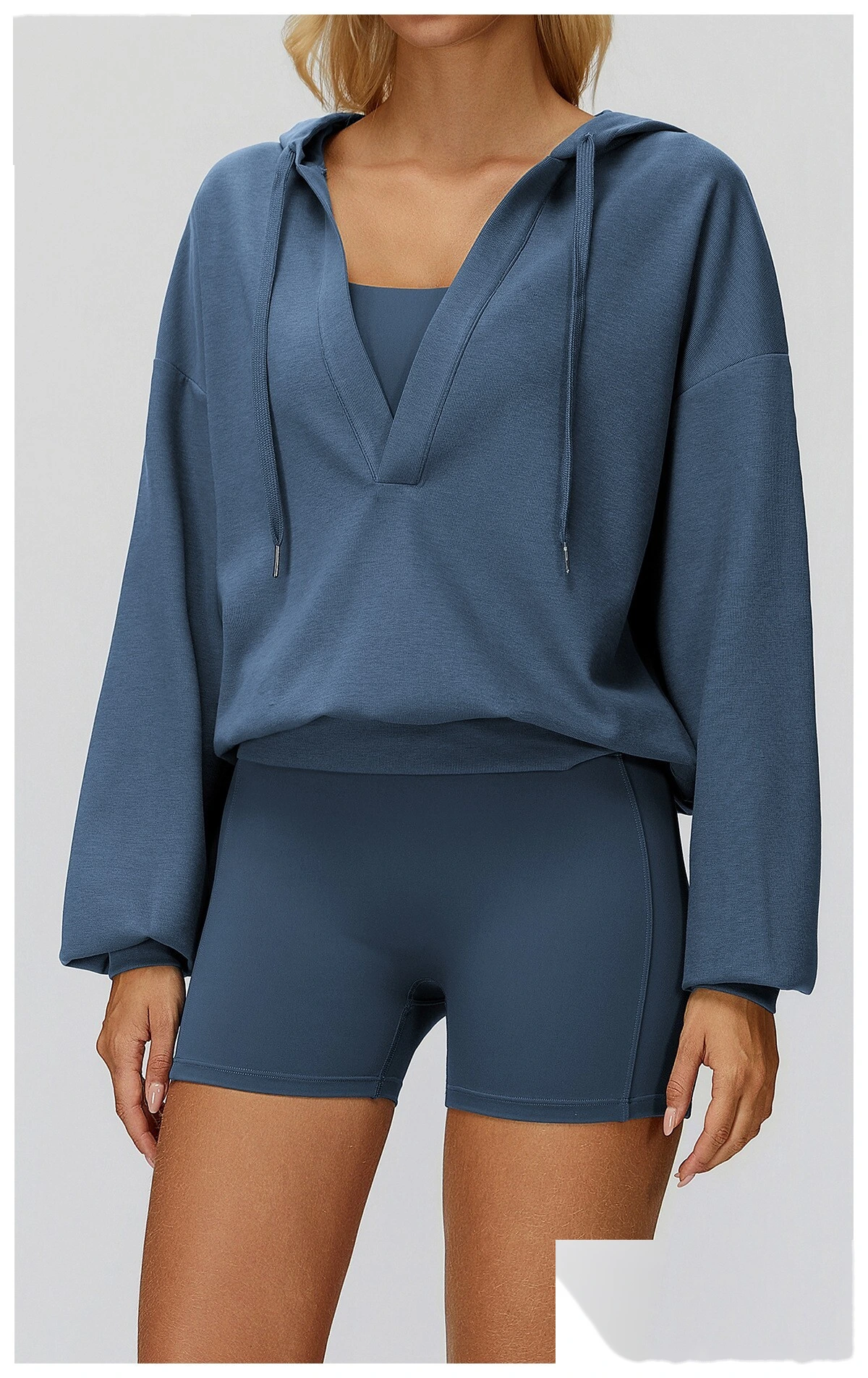 Custom new style hooded large V-neck loose and comfortable top, outdoor running sports sweatshirt detail
