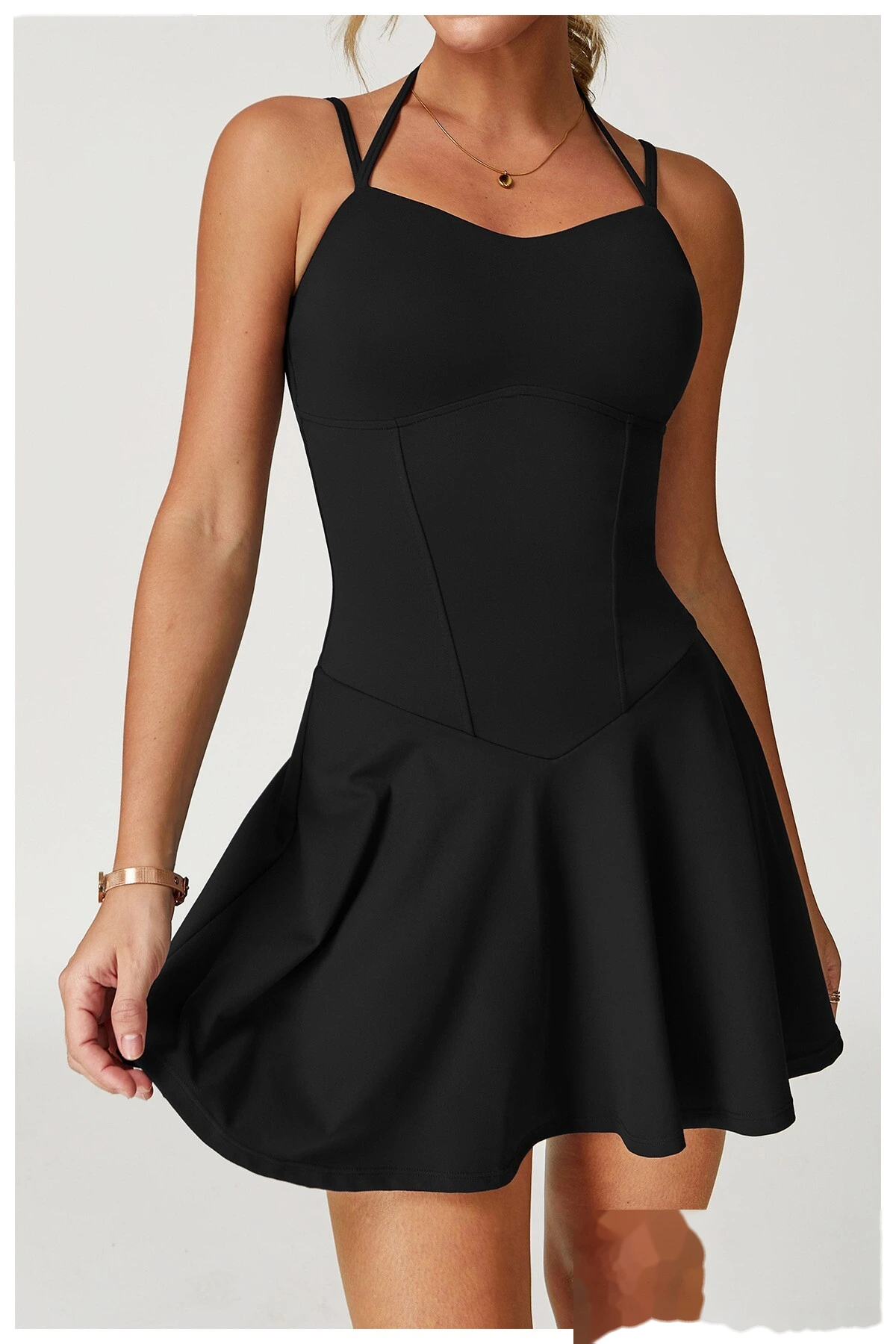Custom suspender dress female pocket bottoming anti-exposure A-line skirt running tennis skirt detail