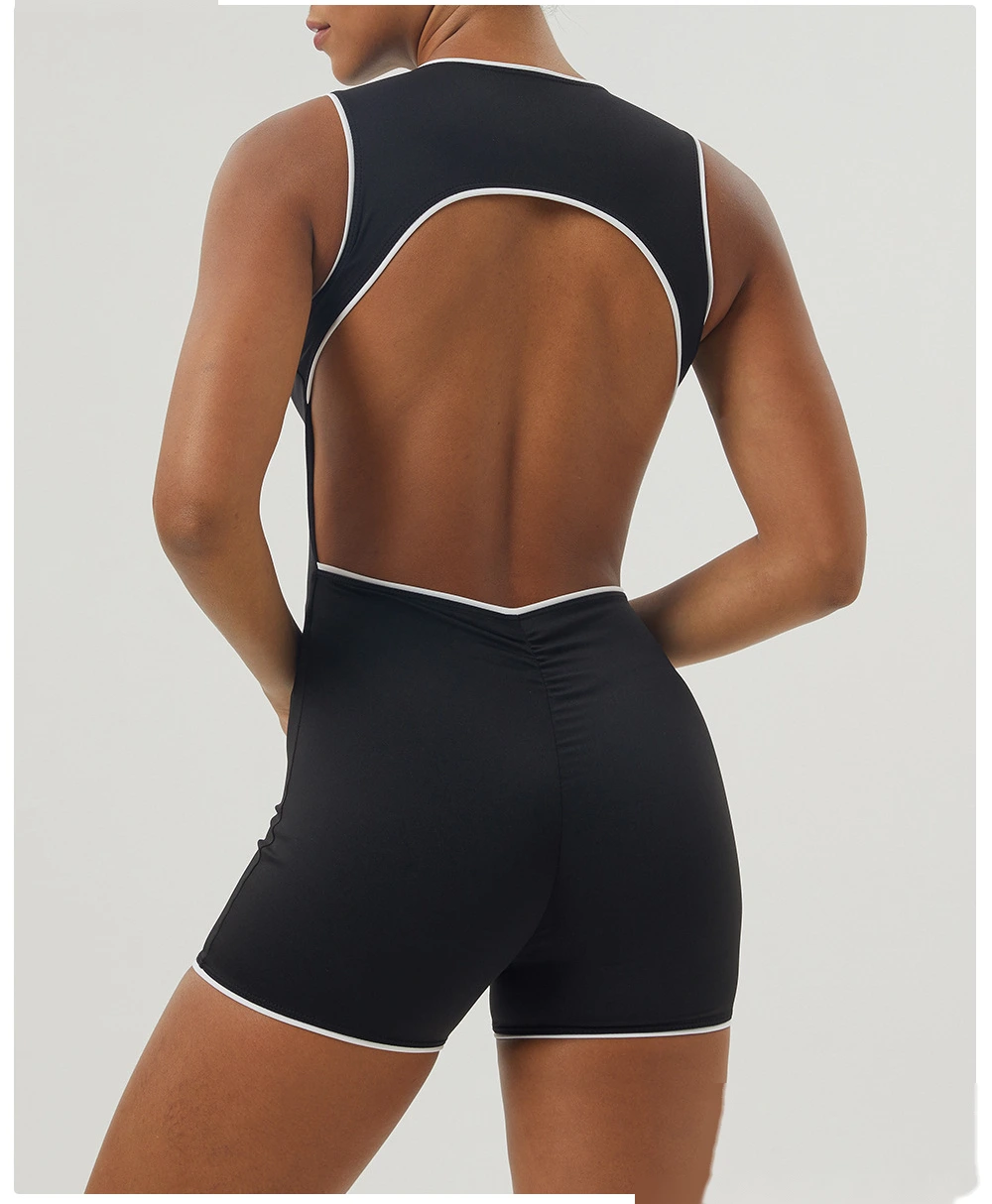 Customized color matching backless sports one-piece yoga fitness clothes sleeveless one-piece women detail
