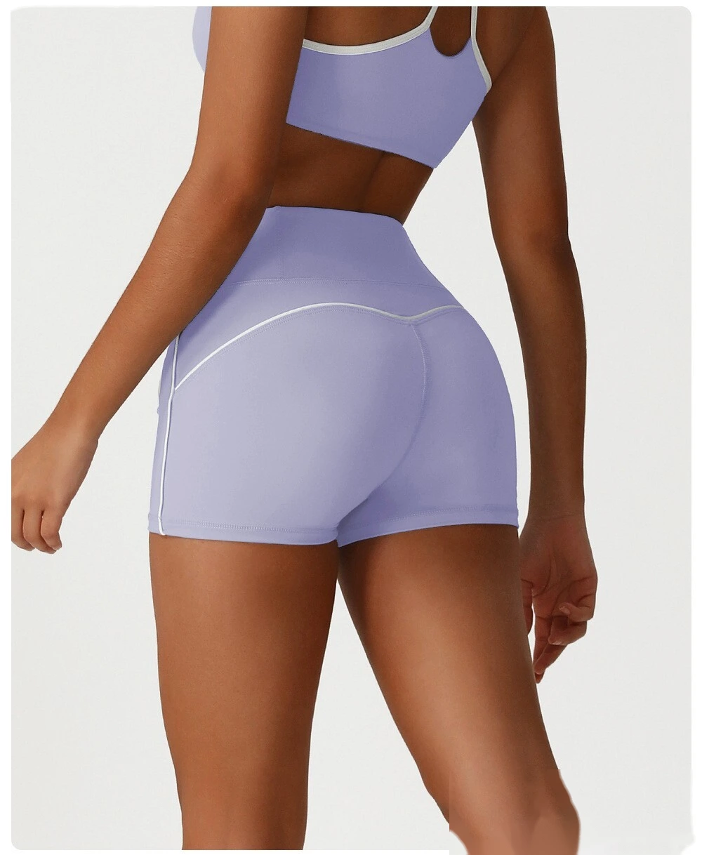 Custom color matching tight-fitting yoga pants peach hip high waist shorts without T-line outdoor running fitness shorts detail