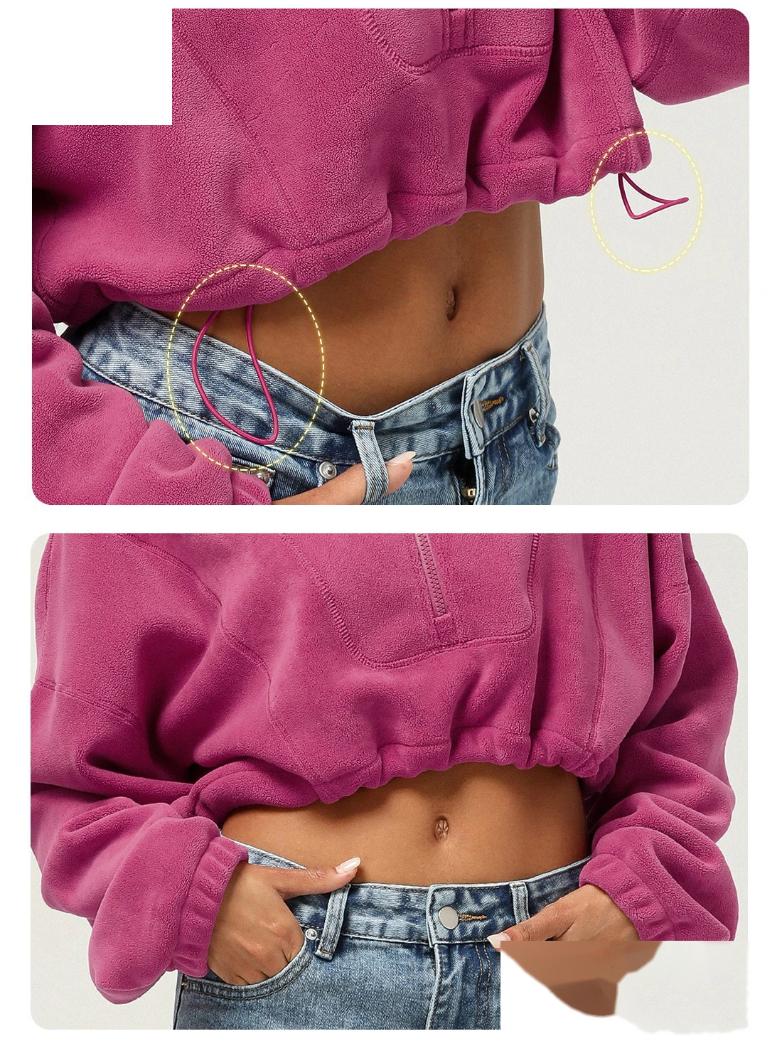 Customized autumn and winter Olympic fleece long-sleeved sweater stand-up zipper short casual warm sportswear women detail