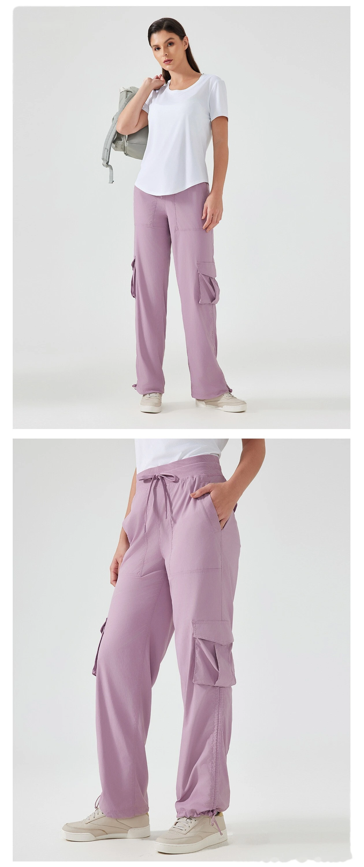 Customized outdoor running pants lightweight fitness pants multi-pocket wide-leg tooling casual pants detail